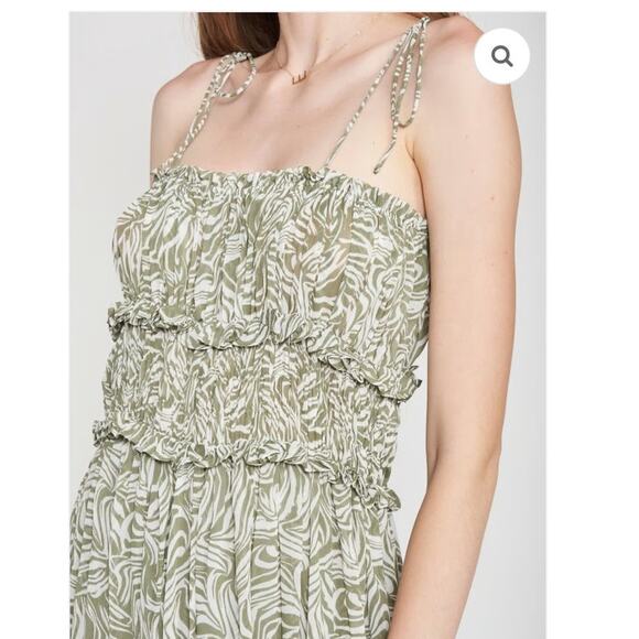 En Saison Sole Abstract Green Smock Midi Dress Size Large Cottage BOHO Milkmaid - Picture 3 of 16